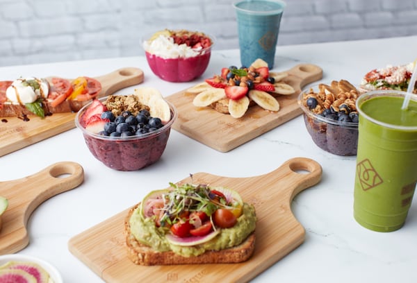Several menu items from Toastique, including vegetable toasts, smoothies, smoothie bowls and more.