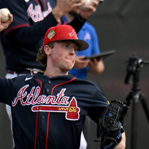 Braves pitcher Owen Murphy throws during spring training workouts at CoolToday Park on Wednesday, Feb. 11, 2026, in North Port, Florida. He could make his MLB debut this week. (Hyosub Shin/AJC)