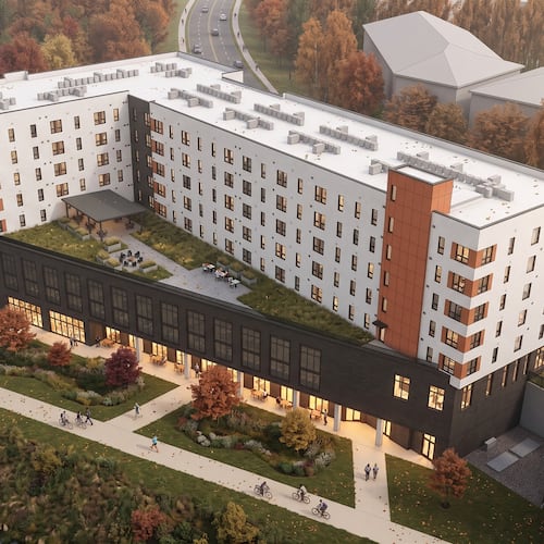 An artist's rendering from Smith Dalia Architects of the Overlook at Garson, a 130-unit affordable housing development in Lindbergh set to be completed in 2028. (Courtesy of Atlanta Beltline Inc.)