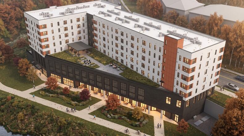 An artist's rendering from Smith Dalia Architects of the Overlook at Garson, a 130-unit affordable housing development in Lindbergh set to be completed in 2028. (Courtesy of Atlanta Beltline Inc.)