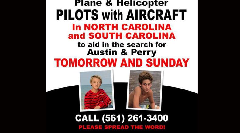 Austin's dad, Blu, posted this flier last night. Pilots in the Carolinas wanted. (Sarah Peters/PalmBeachPost)
