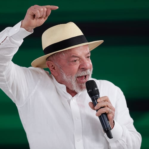 Brazilian President Luiz Inacio Lula da Silva speaks during a visit to the Andaraí Hospital, in Rio de Janeiro, Tuesday, July 28, 2026. (AP Photo/Bruna Prado)