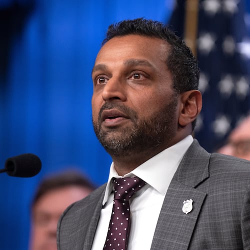 FBI Director Kash Patel speaks with reporters during a news conference at the Department of Justice, Wednesday, Nov. 19, 2025, in Washington. (AP Photo/Mark Schiefelbein)