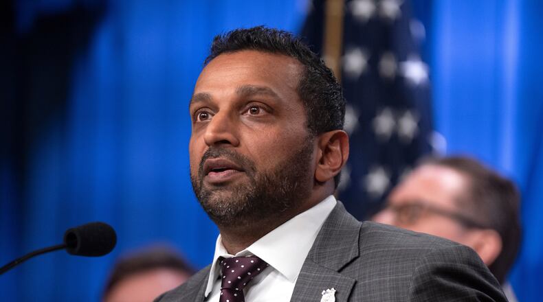 FBI Director Kash Patel speaks with reporters during a news conference at the Department of Justice, Wednesday, Nov. 19, 2025, in Washington. (AP Photo/Mark Schiefelbein)