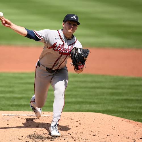 Atlanta Braves starting pitcher JR Ritchie (60) throws during the second inning of a baseball game against the Washington Nationals, Thursday, April 23, 2026, in Washington. (AP Photo/Nick Wass)