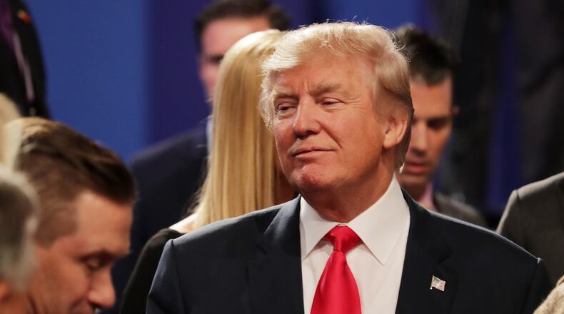 LAS VEGAS, NV - OCTOBER 19: Republican presidential nominee Donald Trump acknowledges guests after the third U.S. presidential debate at the Thomas & Mack Center on October 19, 2016 in Las Vegas, Nevada. Tonight is the final debate ahead of Election Day on November 8. (Photo by Chip Somodevilla/Getty Images)