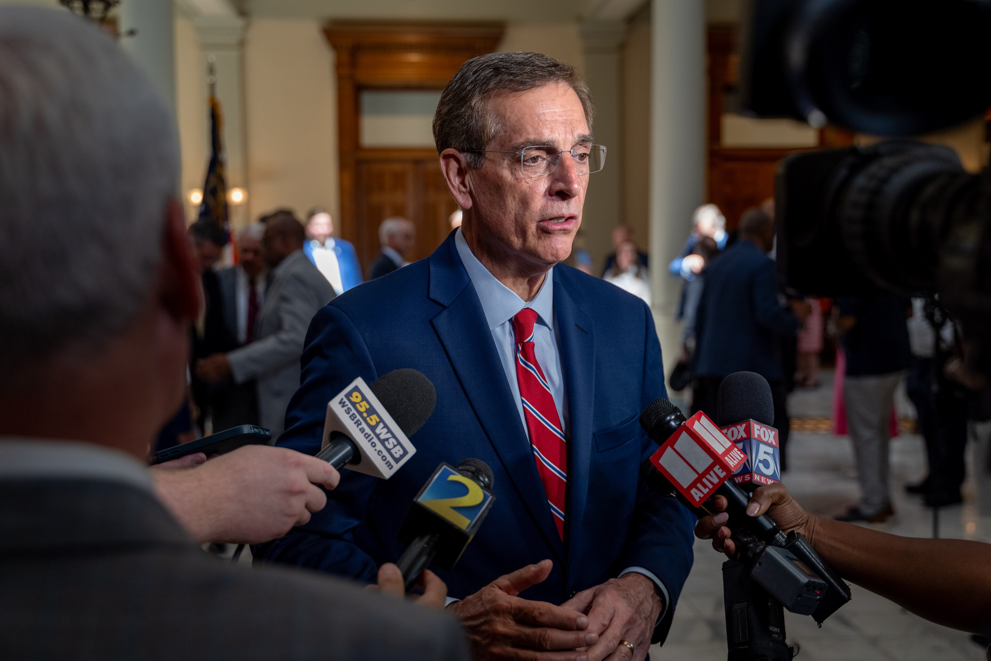 Georgia Secretary of State Brad Raffensperger spoke to the news media at the Capitol last week.