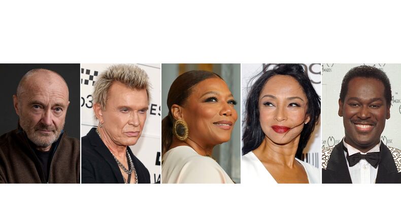 This combination of images show, from left, Phil Collins, Billy Idol, Queen Latifah, Sade and Luther Vandross. (AP Photo)