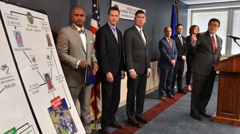 U.S. Attorney Byung J. “BJay” Pak speaks about bribery scandals at Atlanta City Hall during a press conference at the Richard B. Russell Federal Building on Thursday, April 5, 2018. Rev. Mitzi Bickers faces charges that she took $2 million in bribes to steer city of Atlanta contracts to at least two contractors from 2010 to 2015. HYOSUB SHIN / HSHIN@AJC.COM