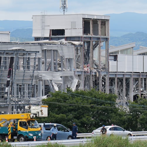 AEON Mall, which was damaged by an explosion following an earthquake, is seen in Kashima, Kumamoto Prefecture, southern Japan, Wednesday, July 29, 2026. (AP Photo/Hiro Komae)