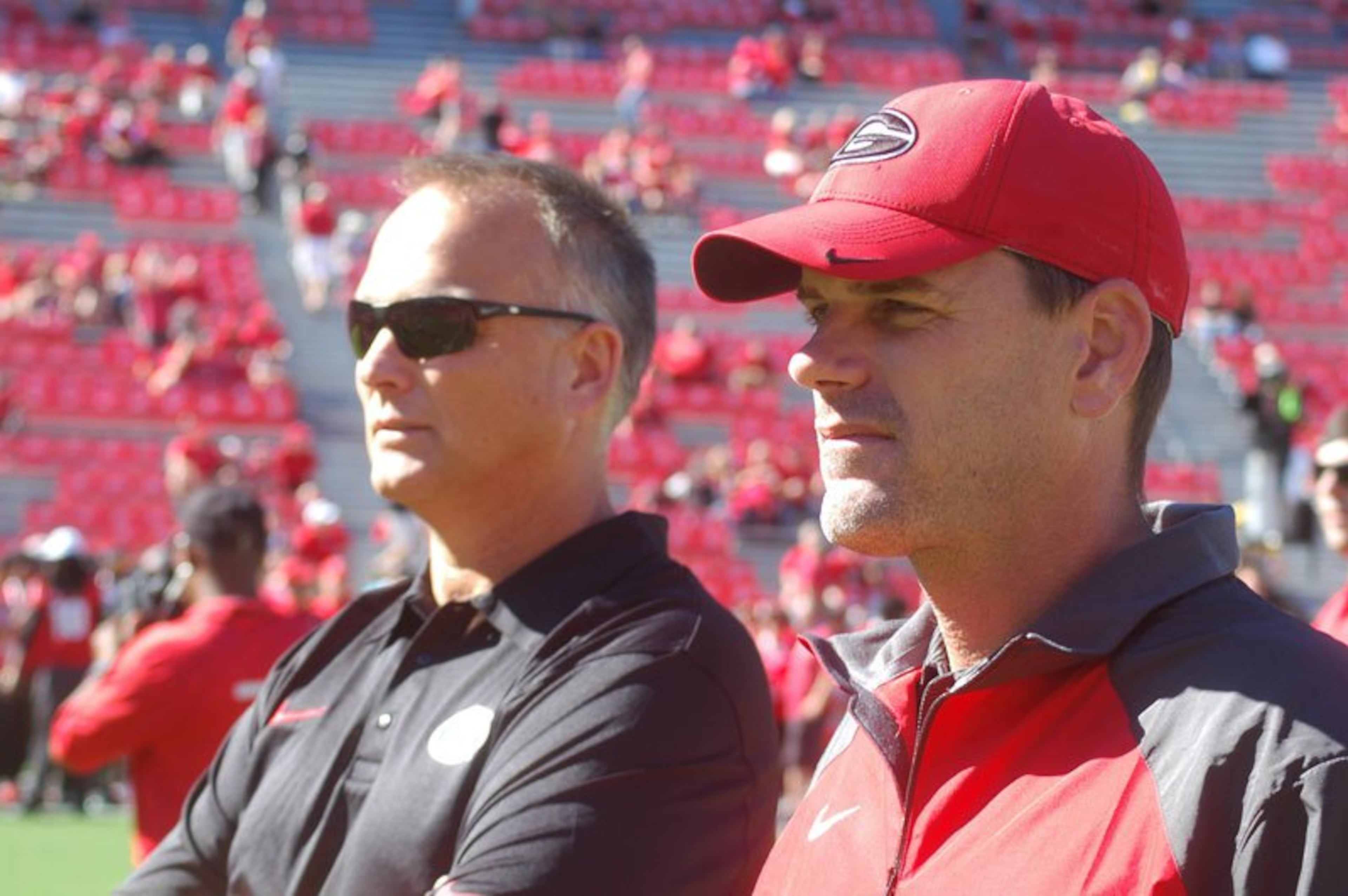 Former coach Mark Richt(left) says UGA coordinator Mike Bobo knows how to evaluate and plan around the quarterback position. (Courtesy UGA football)