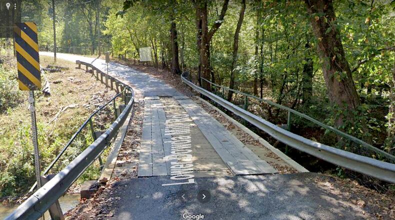 The Lower Dowda Mill Road bridge over Sharp Mountain Creek in northern Cherokee County will be replaced with a new, two-lane, steel-and-concrete span costing nearly $1 million. GOOGLE MAPS