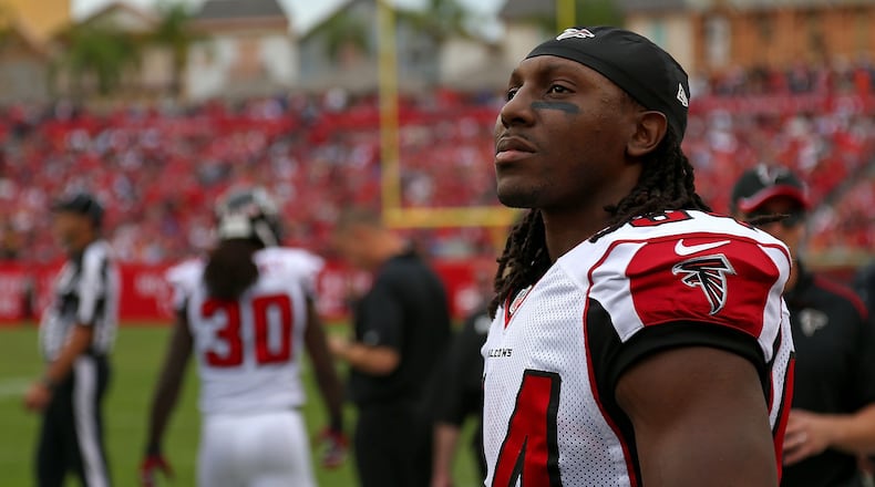 TAMPA, FL - NOVEMBER 09: Roddy White #84 of the Atlanta Falcons looks on during a game against the Tampa Bay Buccaneers at Raymond James Stadium on November 9, 2014 in Tampa, Florida. (Photo by Mike Ehrmann/Getty Images)
