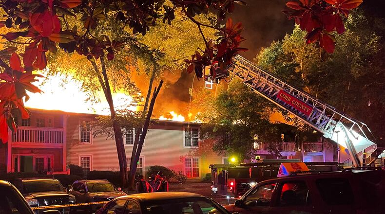 A fire at the Premier Apartments in south Cobb County destroyed 16 units and displaced 43 people, officials said.