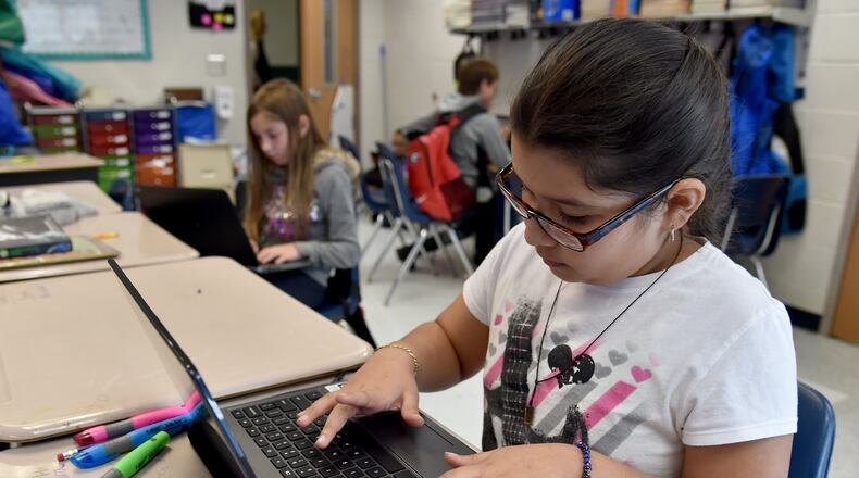 March 24, 2016 Atlanta: One way Chestatee Elementary School in Gainesville has tried to improve student performance by issuing laptop computers to students. BRANT SANDERLIN/BSANDERLIN@AJC.COM
