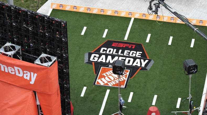 A bird's eye view of the ESPN College GameDay setup.