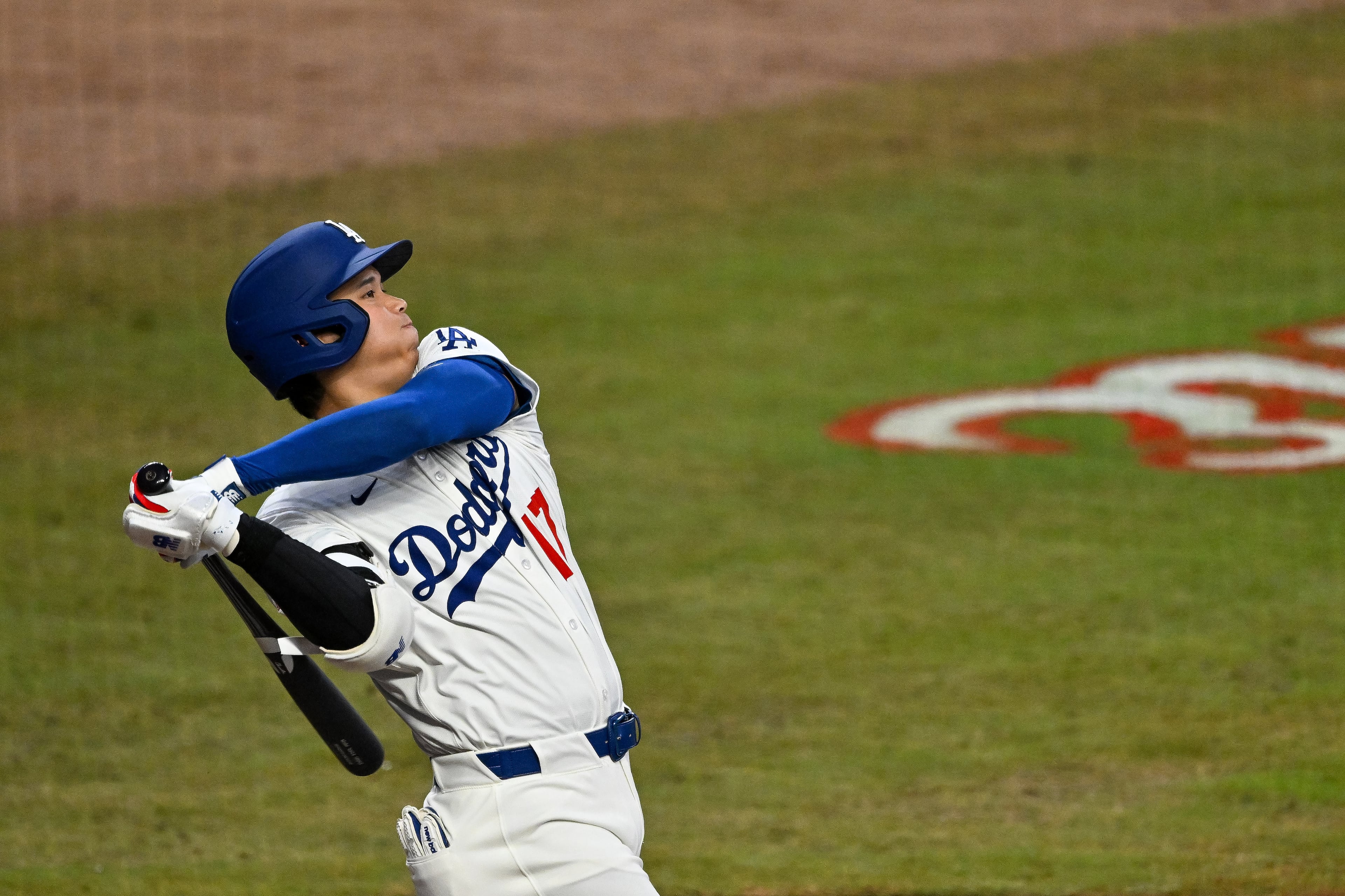 National League batter and designated hitter Shohei Ohtani of the Los Angeles Dodgers grounds out to the American League in the second inning of the MLB All-Star Game at Truist Park in Atlanta on Tuesday, July 15, 2025. (Hyosub Shin/AJC)