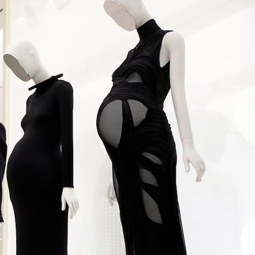 Designs in the "Pregnant Body" section are displayed at the Metropolitan Museum of Art's Costume Institute exhibition, "Costume Art," on Saturday, May 2, 2026, in New York. (Photo by Charles Sykes/Invision/AP)
