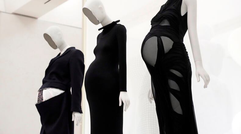 Designs in the "Pregnant Body" section are displayed at the Metropolitan Museum of Art's Costume Institute exhibition, "Costume Art," on Saturday, May 2, 2026, in New York. (Photo by Charles Sykes/Invision/AP)