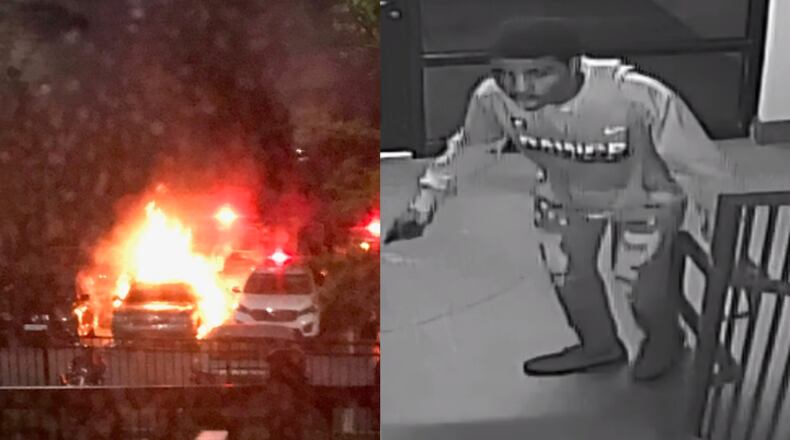 Gwinnett County authorities are searching for this man they believe started a car fire.