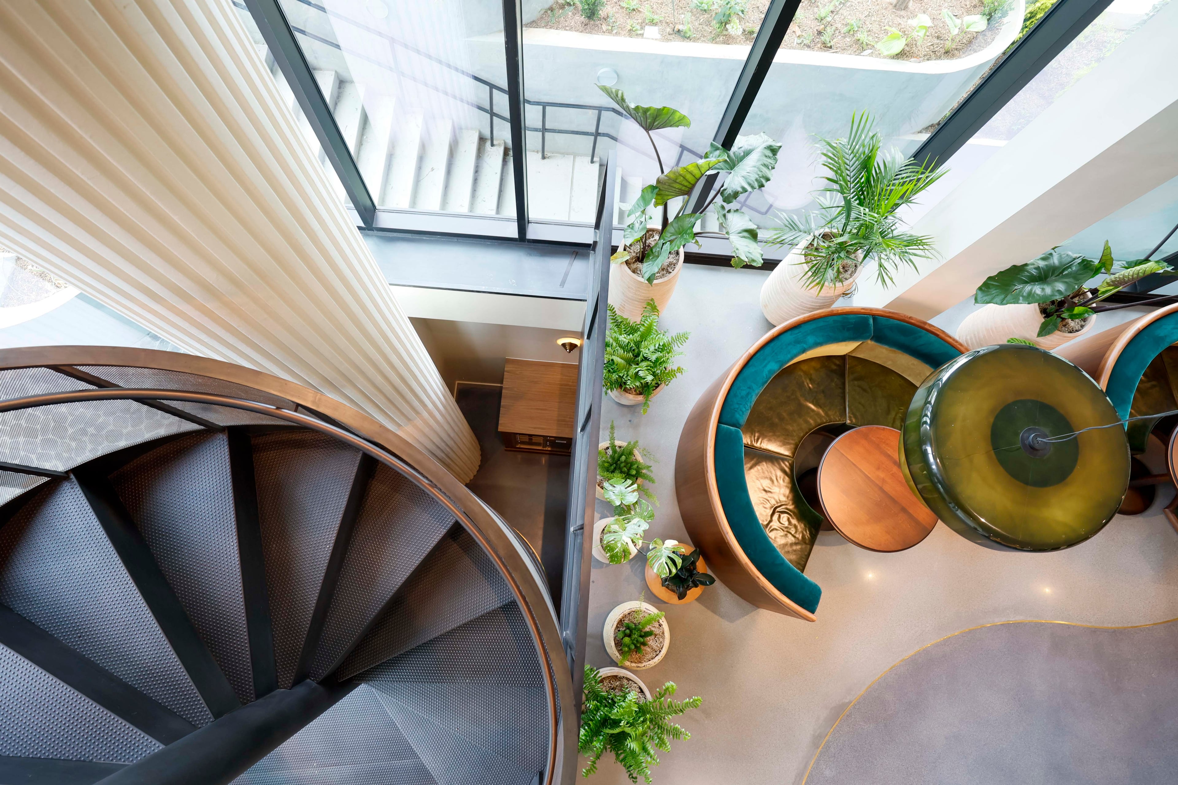 Part of the lobby of Stella at Star Metals in West Midtown is noted for its unique design on Thursday, June 12, 2025. (Miguel Martinez/ AJC)