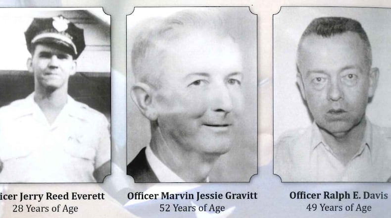 Early on the morning of April 17, 1964, Officer Marvin Jesse Gravitt fell ill. Around 1 a.m., partners Jerry Everett and Ralph Davis picked him up to drive him home. While en route, they responded to a suspicious activity call on Arc Way near Norcross. (PHOTOS COURTESY GWINNETT COUNTY POLICE DEPARTMENT)