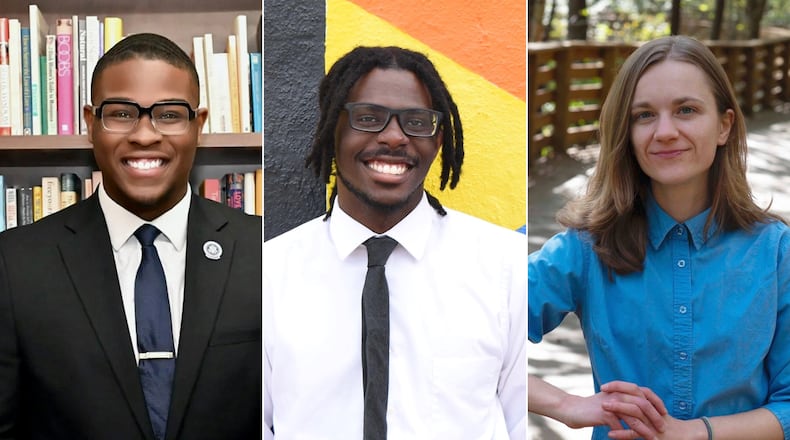 Jayden Williams, 22, Sam Foster, 24, and Kelsea Bond, 32, reflect younger canddiates in 2025 municipal elections. Williams was elected mayor of Stockbridge. Foster nearly unseated the longstanding mayor of Marietta. Bond won a seat on the Atlanta City Council by 64% of the vote in a five-candidate race. (Courtesy)