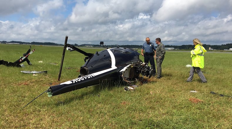 A Gwinnett County police helicopter crashed at Briscoe Field in Lawrenceville on Sept. 1.