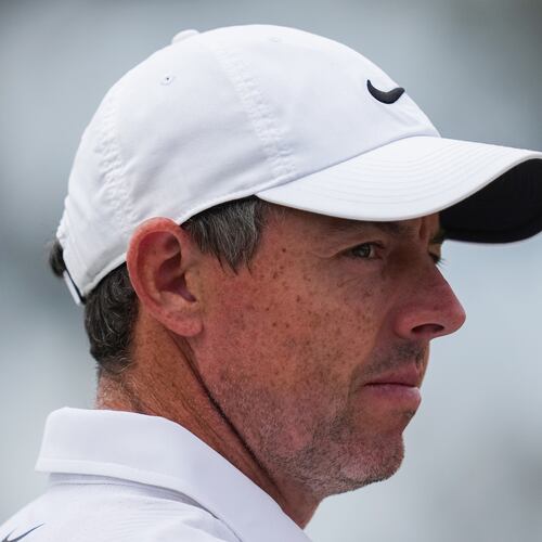 Rory McIlroy of Northern Ireland reacts during the first round of the Australian Open golf tournament in Melbourne, Australia, Thursday, Dec. 4, 2025. (AP Photo/Asanka Brendon Ratnayake)