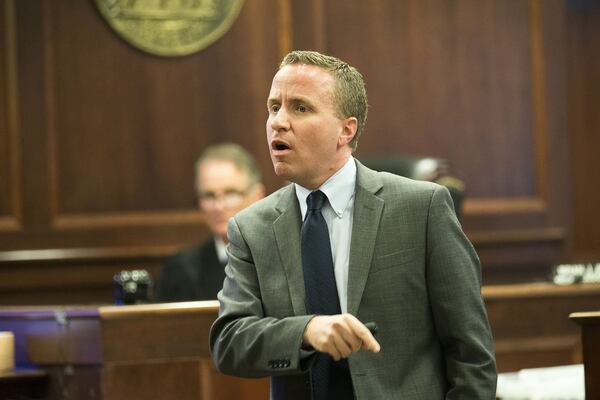  DeKalb County Assistant District Attorney Edward Chase gives his closing arguments during the trial of Jennifer and Joseph Rosenbaum in front of Henry County Judge Brian Amero at the Henry County Superior Court in McDonough on Friday, July 26, 2019. (Alyssa Pointer/alyssa.pointer@ajc.com)