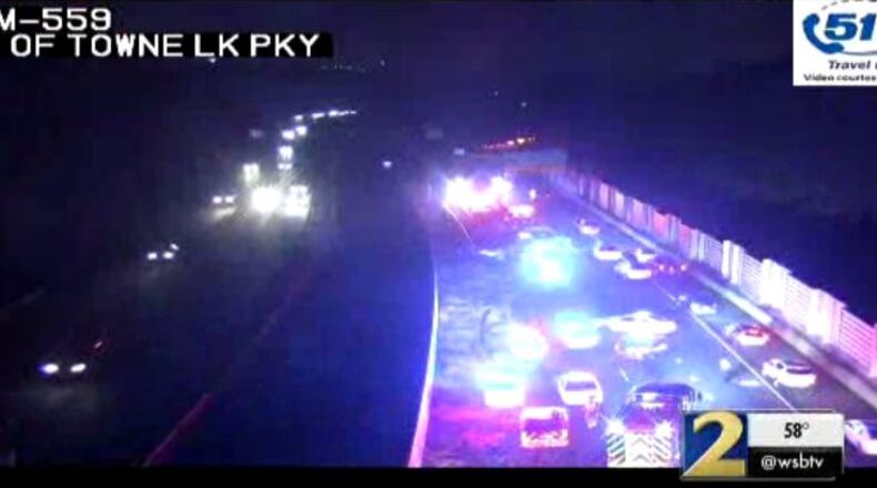 A Georgia State Patrol vehicle and an SUV overturned on I-575 in Cherokee County on Monday night. The trooper was attempting a PIT maneuver to stop the fleeing SUV, according to the GSP.