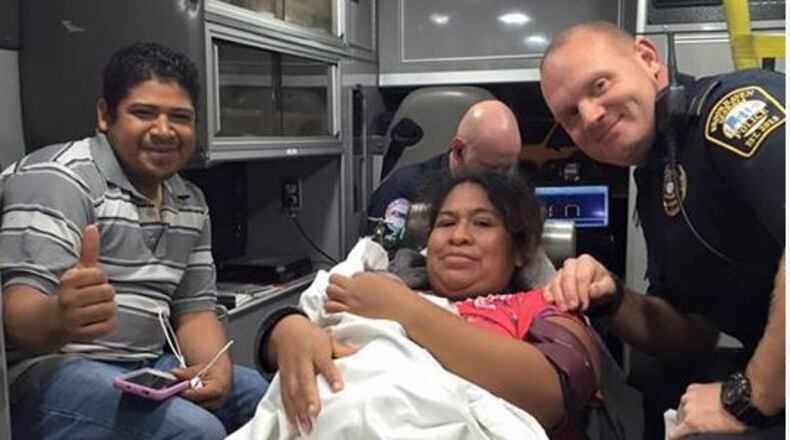 Mateo Alexander Bibiano, with parents Rosa and Alejandro, and Lt. Jeff Vanaman. (Brookhaven Police Department)