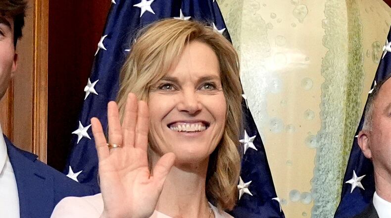 FILE - Rep. Julie Fedorchak, R-N.D., is pictured in the Rayburn Room at the Capitol in Washington, Jan. 3, 2025. (AP Photo/Mark Schiefelbein, File)