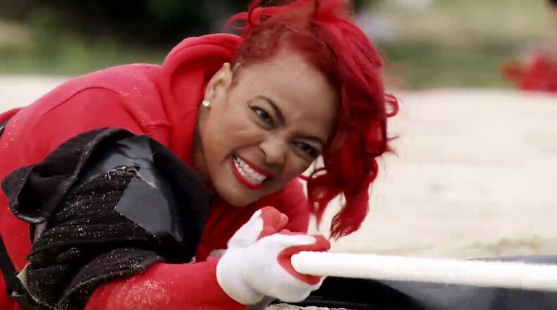 Marietta's Kim Fields ("Facts of Life," "Living Single") shows her fiery competitive side during the "Battle of the Network Stars" tug of war. CREDIT: ABC