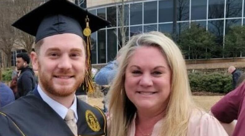 Harrison Olvey and his mother, Autumn Ernst, at his graduation from Kennesaw State University.