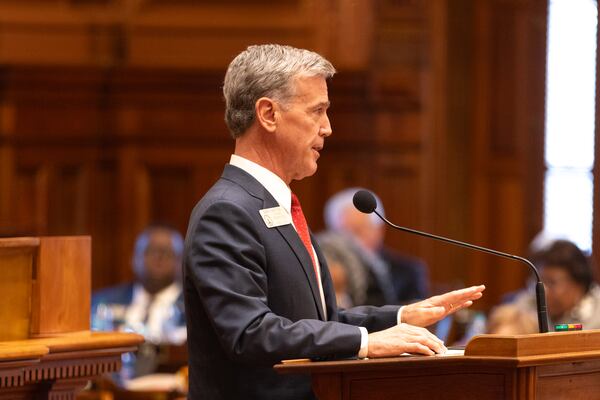 State Rep. Mark Newton, R-Augusta, speaks on the gun storage tax credit bill he sponsored, HB 79, at the House in the Capitol in Atlanta on Tuesday, March 4, 2025. (Arvin Temkar / AJC)