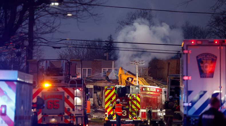 First responders work the scene of an explosion and fire at Bristol Health & Rehab Center, Tuesday, Dec. 23, 2025, in Bristol, Pa. (Monica Herndon/The Philadelphia Inquirer via AP)