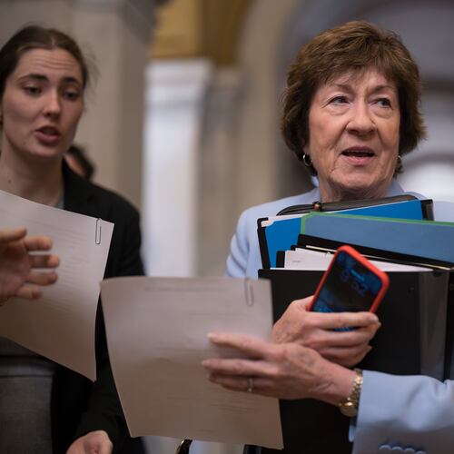 Sen. Susan Collins, R-Maine, a member of the Senate Intelligence Committee, arrives at the Capitol after President Donald Trump said he was delaying Jay Clayton's nomination to lead the U.S. intelligence community, in Washington, Wednesday, June 17, 2026. (AP Photo/J. Scott Applewhite)