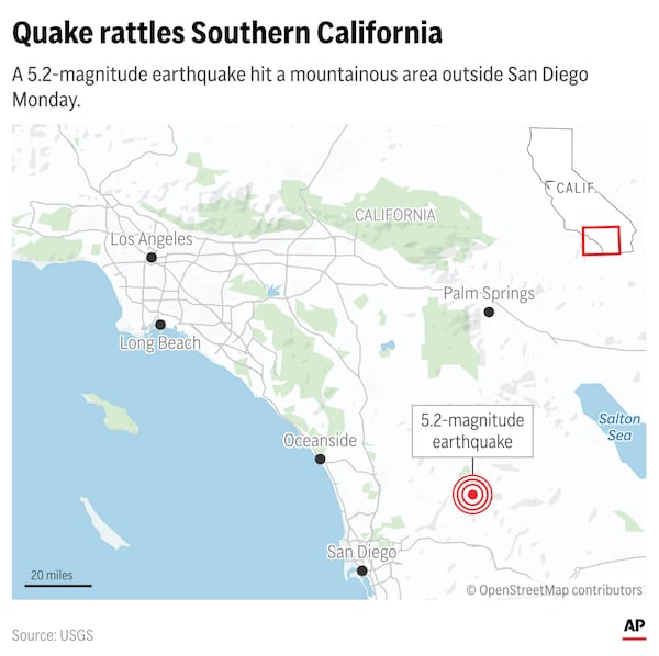 A strong earthquake in the mountains near San Diego was felt around Southern California Monday. (AP Digital Embed)