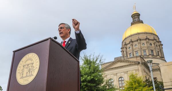 Georgia Secretary of State Brad Raffensperger is shown during a September 2020 press conference where he announced that 1,000 of the state's voters potentially cast more than one ballot in either the state's primary in June of that year or the runoff that followed that August. But the preliminary findings of an investigation conducted by Raffensperger's office shows that the number was probably about 300, and most of those votes were cast due to confusion either by voters or poll workers. (John Spink / John.Spink@ajc.com)

