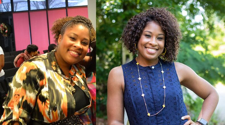 In the photo on the left, taken in December 2013, Whitney Miner weighed 180 pounds (Photo contributed by Whitney Miner). In the photo on the right, taken last year, she weighed 150 pounds (Photo contributed by Takia Lamb of TK Consulting & Design, https://tkconsultingdesign.com/ used with permission).