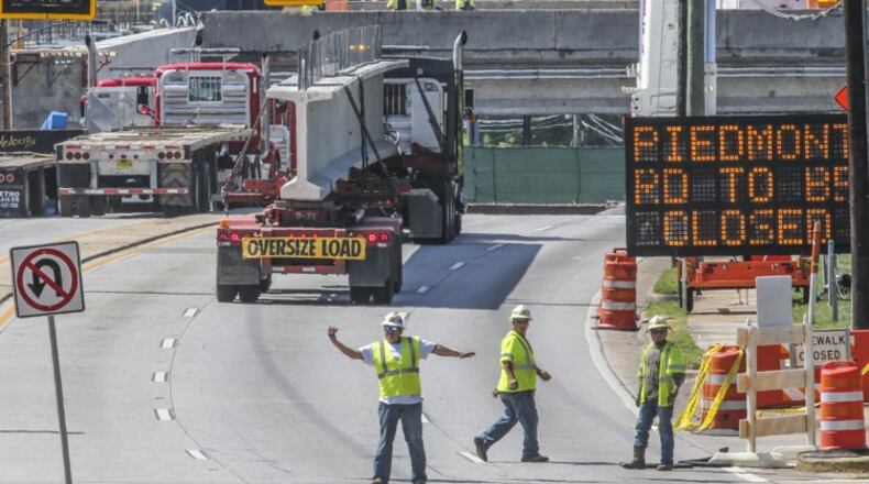 April 25, 2017 Atlanta: Construction crews have been working around the clock repairing a collapsed section of I-85. Officials say they hope to have the stretch of interstate reopened by June 15. JOHN SPINK/JSPINK@AJC.COM
