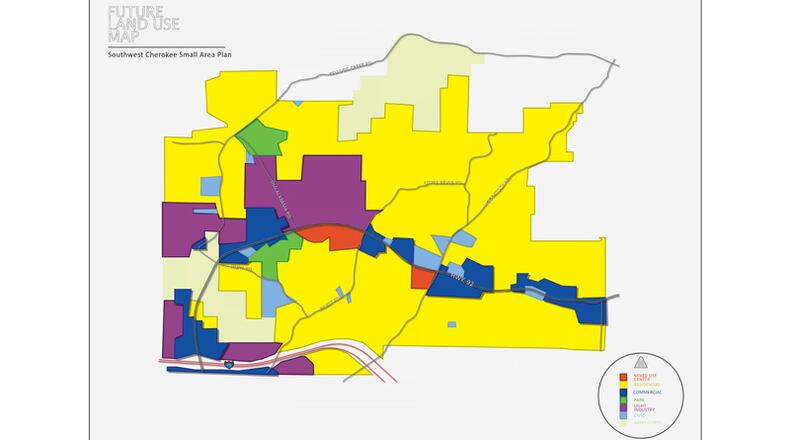 Map depicts land uses in southwest Cherokee County, the subject of a marketing study commissioned by the county board. BLEAKLY ADVISORY GROUP