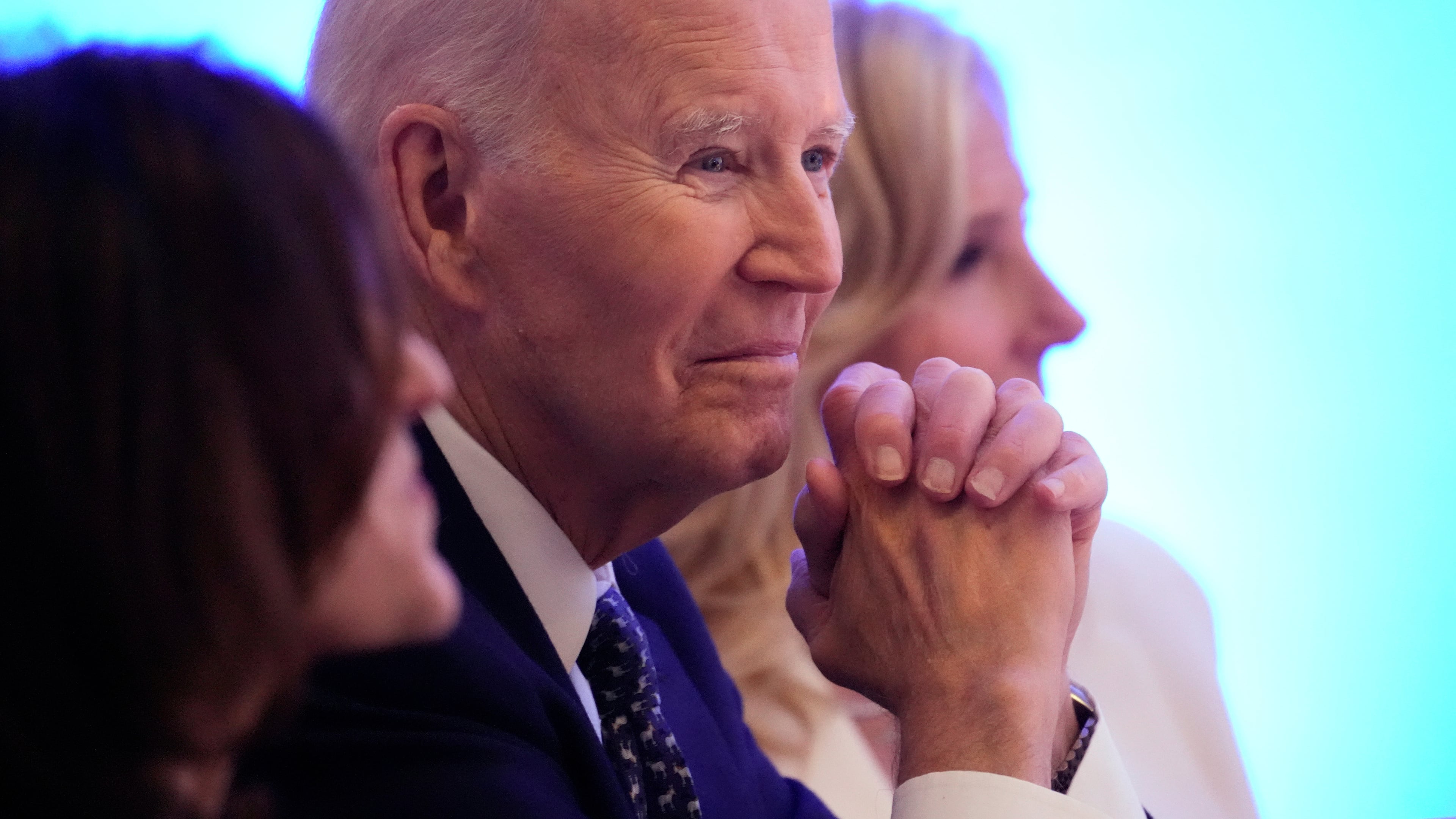 Former President Joe Biden listens to a speaker before receiving the Lifetime Achievement Award at the Edward M. Kennedy Institute's 10th Anniversary Celebration, Sunday, Oct. 26, 2025, in Boston.(AP Photo/Robert F. Bukaty)