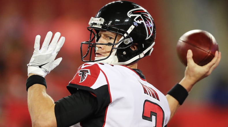 Falcons quarterback Matt Ryan prepares to play the Buccaneers in a NFL football game on Monday, December 18, 2017, in Tampa.  Curtis Compton/ccompton@ajc.com