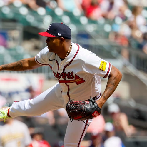 Braves closer Raisel Iglesias — pictured in the ninth inning of a game Wednesday, April 1, 2026, against the A's — goes on the injured list backdated to Monday, meaning he will be eligible to return the first week of May. (Miguel Martinez/AJC)