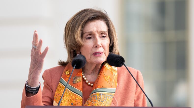 FILE - Rep. Nancy Pelosi, D-Calif., speaks at an event at the U.S. Capitol, March 25, 2026, in Washington. (AP Photo/Allison Robbert, File)