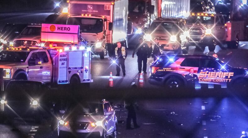 All northbound lanes of the Downtown Connector were blocked at 10th Street for authorities to investigate the wreck Friday morning.