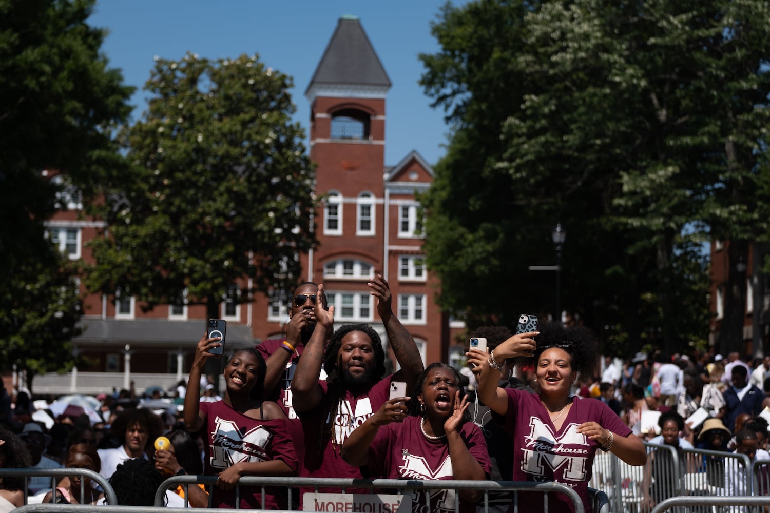 People react as their student receives his diploma during the Morehouse College graduation Sunday, May 17, 2026. (Ben Gray for the AJC)