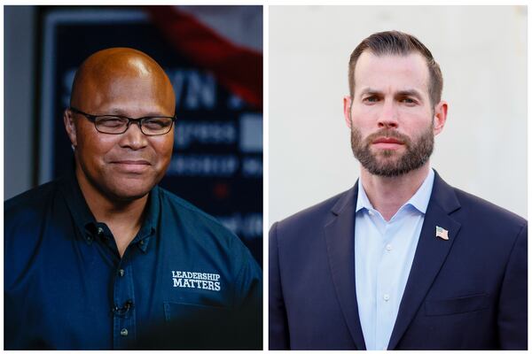 Democrat Shawn Harris (left) and Republican Clay Fuller are headed to a runoff for Georgia's 14th Congressional District to replace Marjorie Taylor Greene. (Miguel Martinez/AJC)